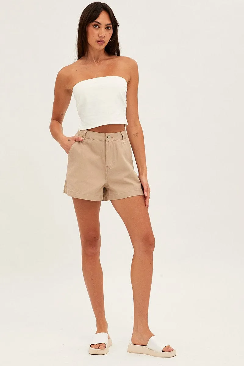 Beige High Waist Short Cotton Drill