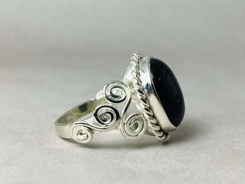 Black Onyx Ring, 925 Silver Ring, December Birthstone Ring, Black Stone Ring, Silver Onyx Ring, Statement Ring, Handmade Ring, Boho Jewelry