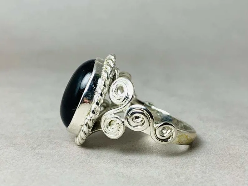 Black Onyx Ring, 925 Silver Ring, December Birthstone Ring, Black Stone Ring, Silver Onyx Ring, Statement Ring, Handmade Ring, Boho Jewelry