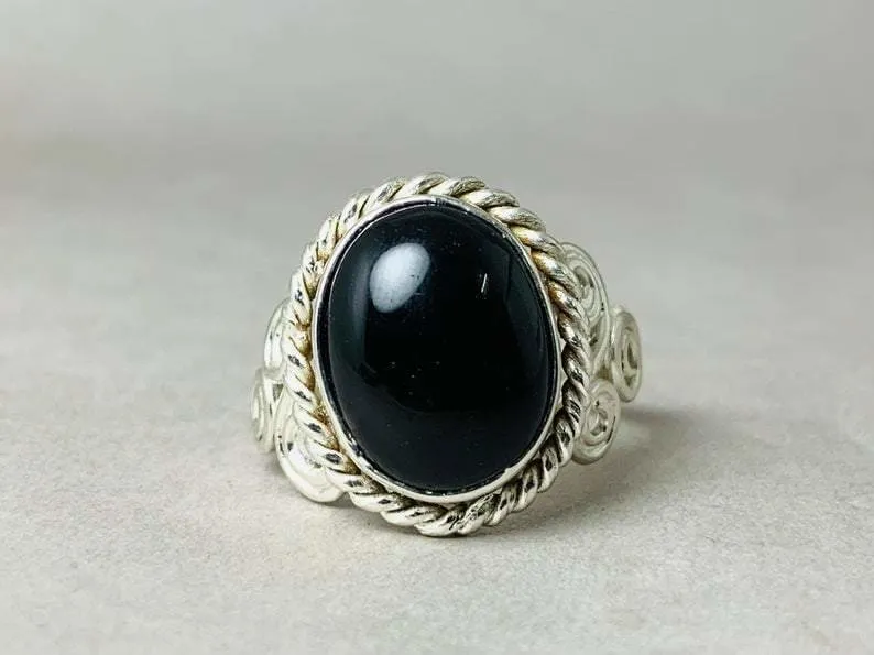 Black Onyx Ring, 925 Silver Ring, December Birthstone Ring, Black Stone Ring, Silver Onyx Ring, Statement Ring, Handmade Ring, Boho Jewelry