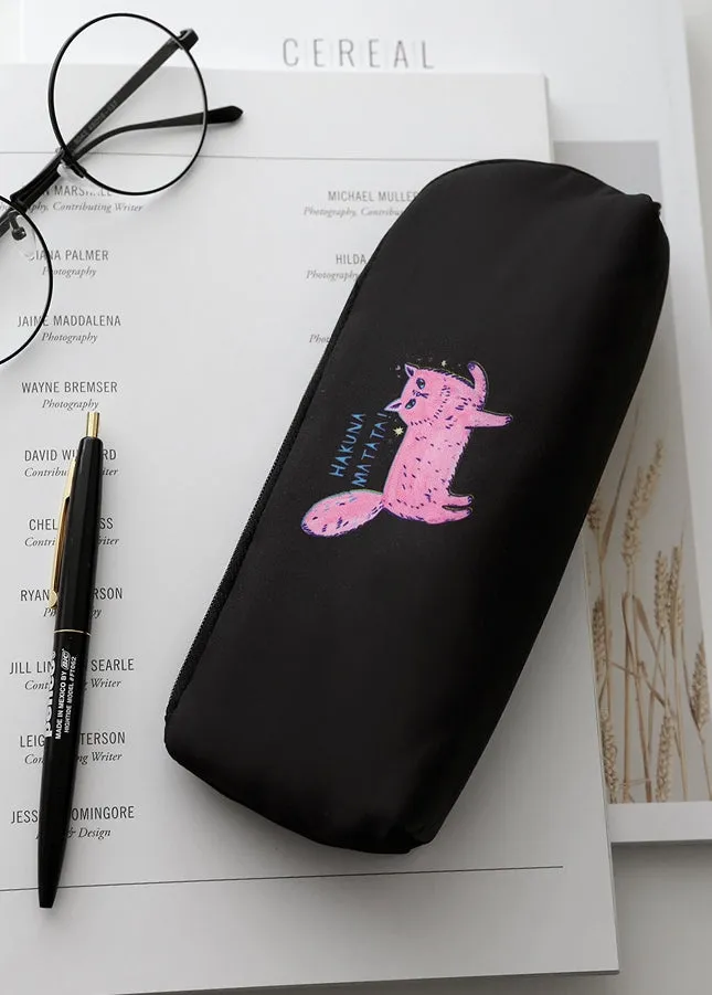 Black Pink Cats Graphic Pencil Cases Stationery Zipper School 19cm Office Cosmetics Pouches Artists Designer Prints Gifts Bags Purses Students Girls Erasers