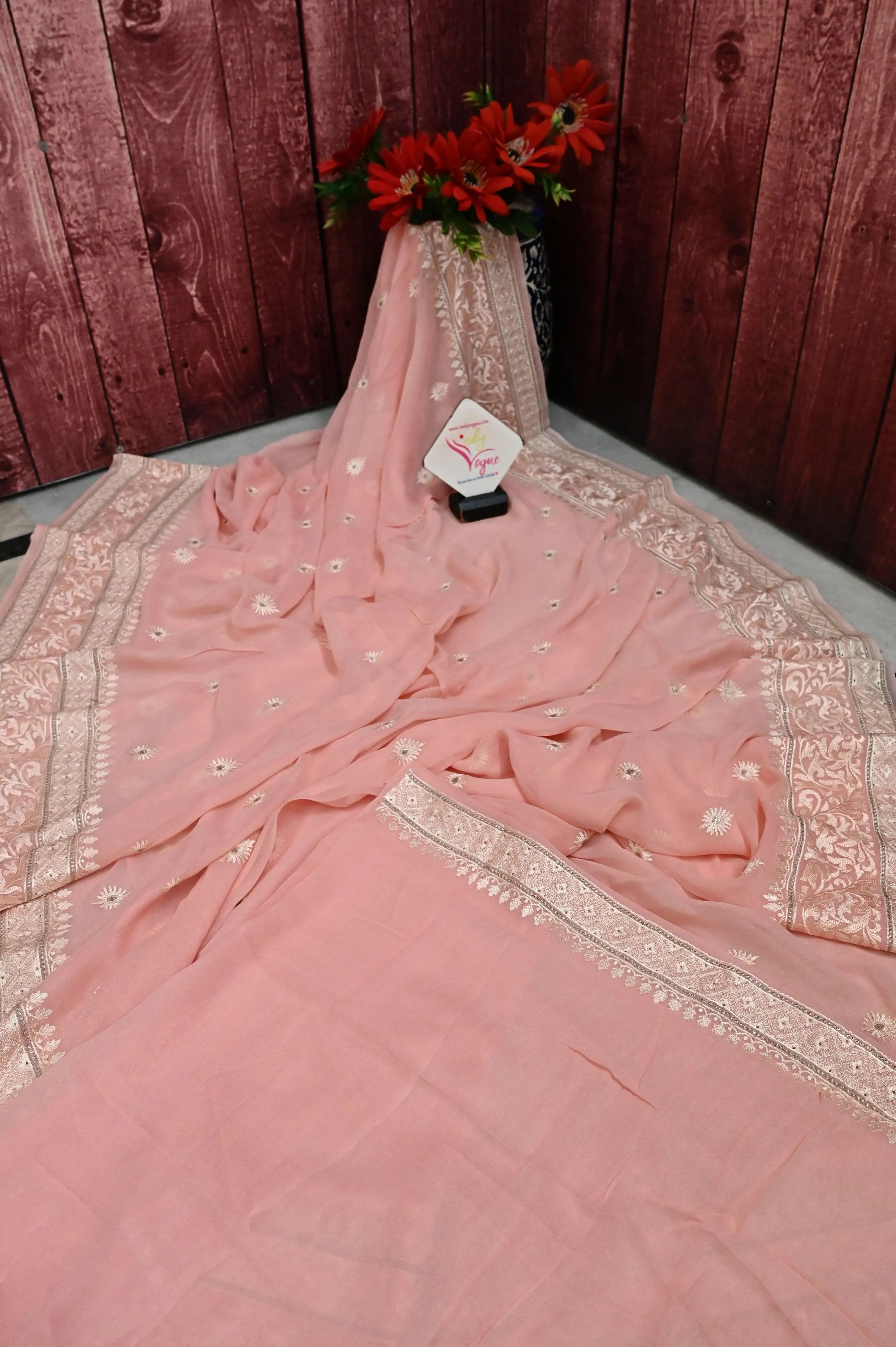 Blush Pink Color Georgette Saree with Embroidery Work