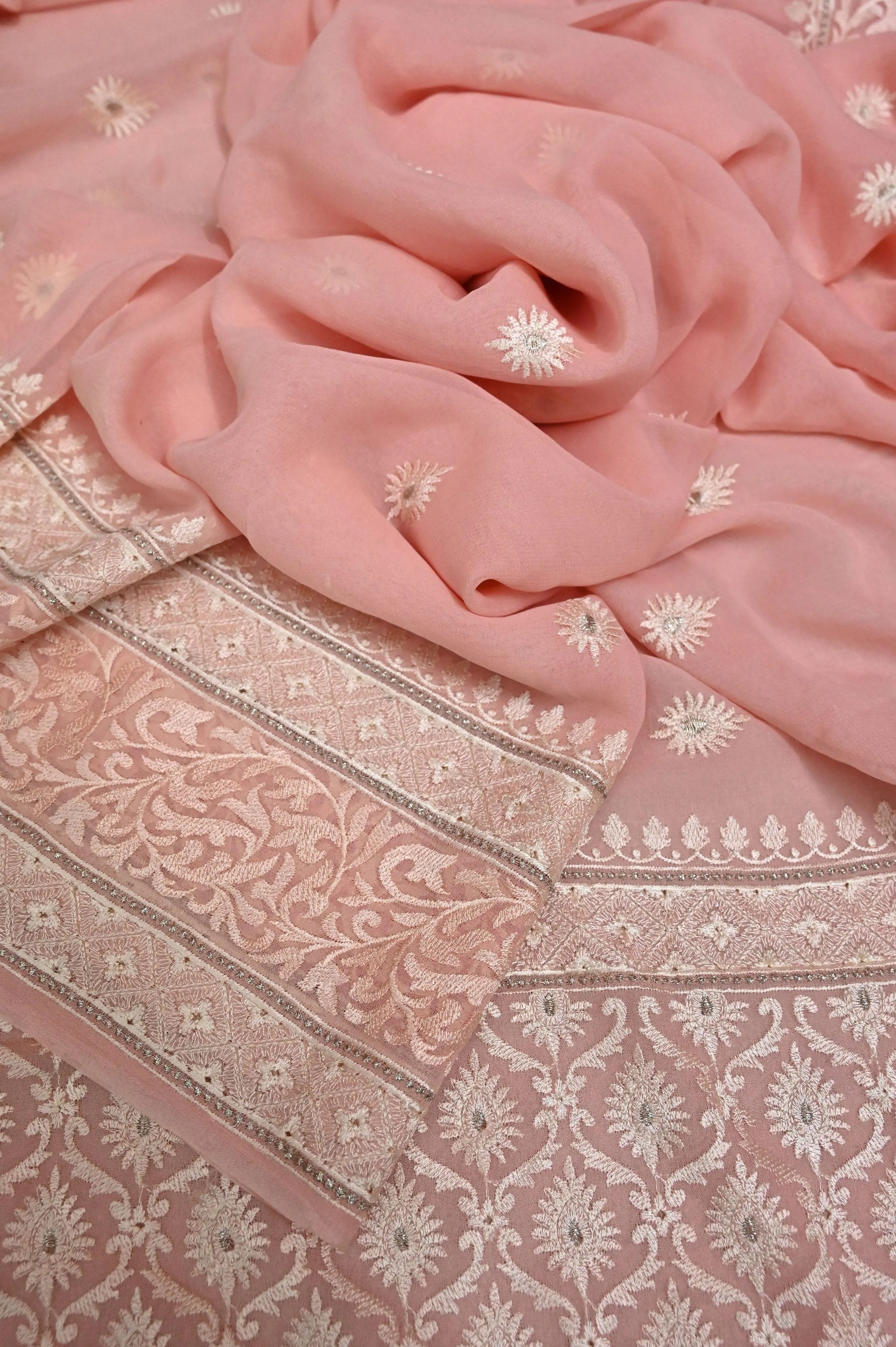 Blush Pink Color Georgette Saree with Embroidery Work