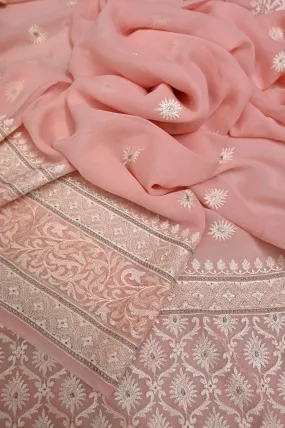 Blush Pink Color Georgette Saree with Embroidery Work