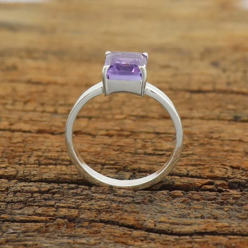 Boho Amethyst Minimalist 925 Sterling Silver Statement Ring, Handcrafted Jewelry, For Her