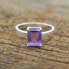 Boho Amethyst Minimalist 925 Sterling Silver Statement Ring, Handcrafted Jewelry, For Her