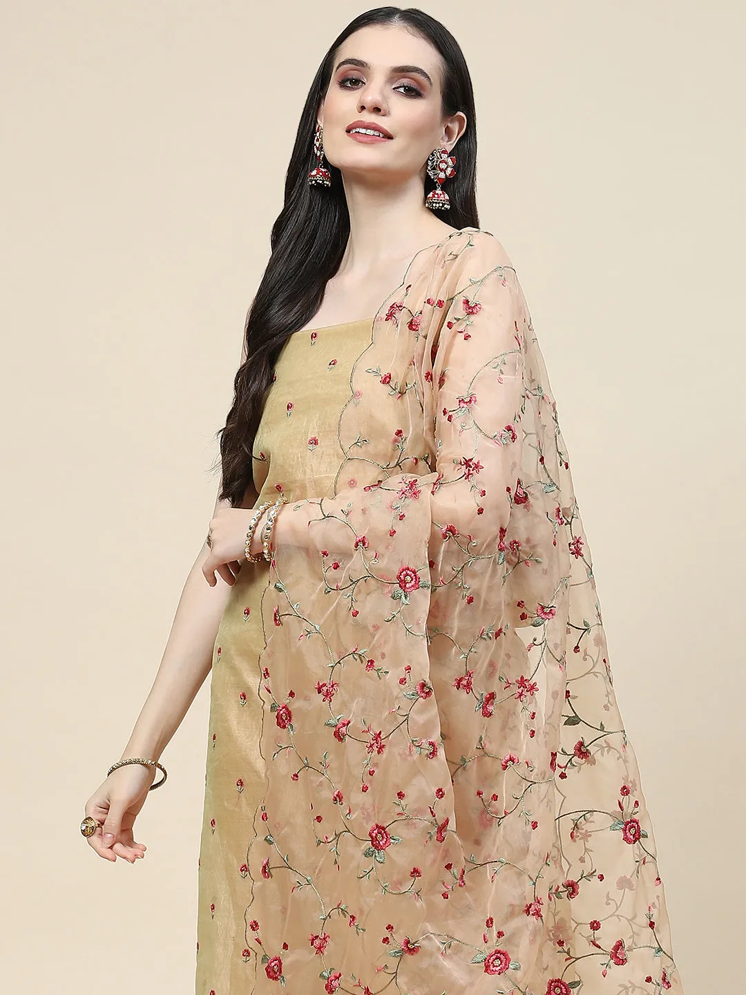 Booti Embroidered Chanderi Unstitched Suit Piece With Dupatta