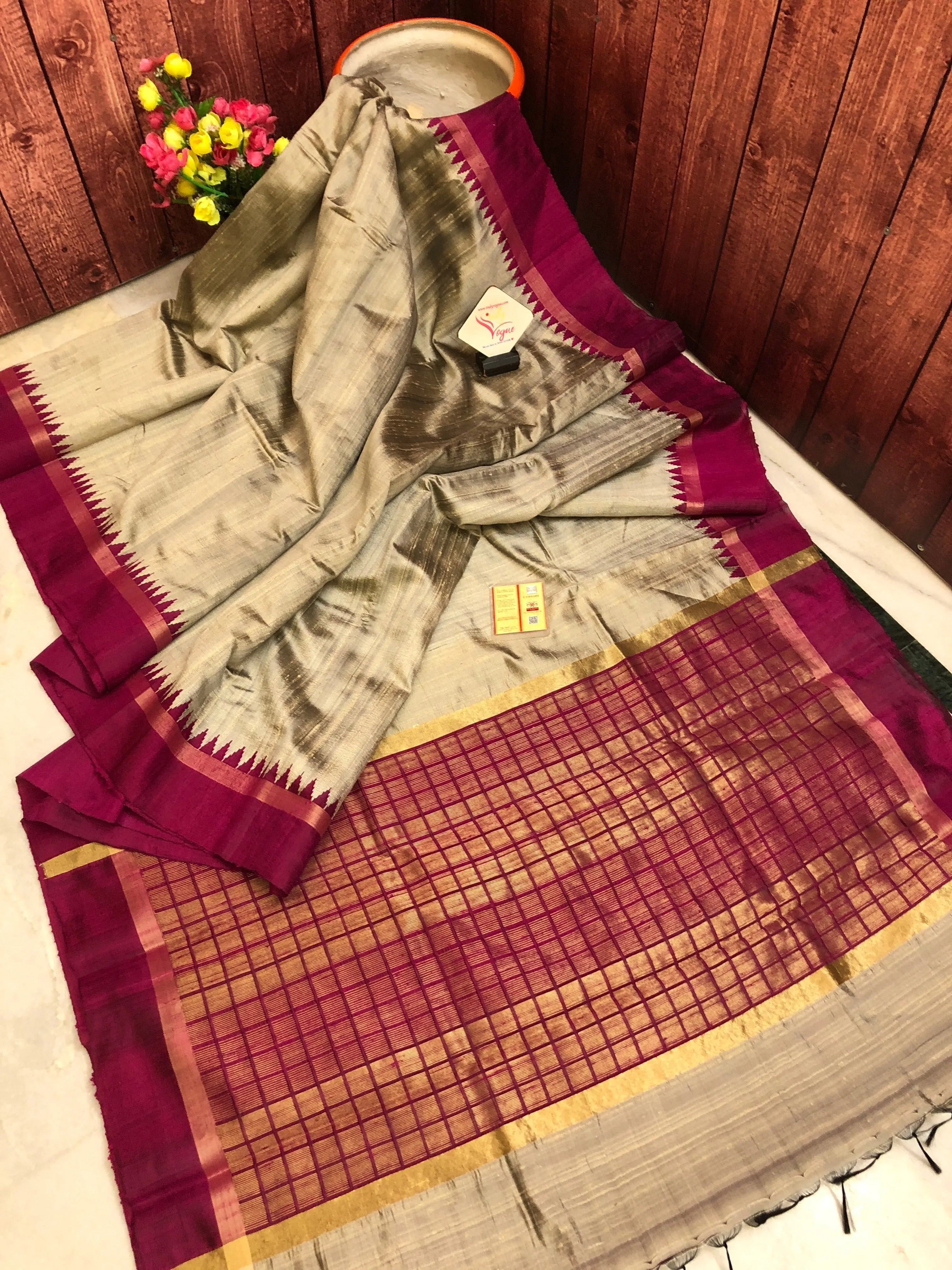 Brass Color Pure Raw Silk Saree