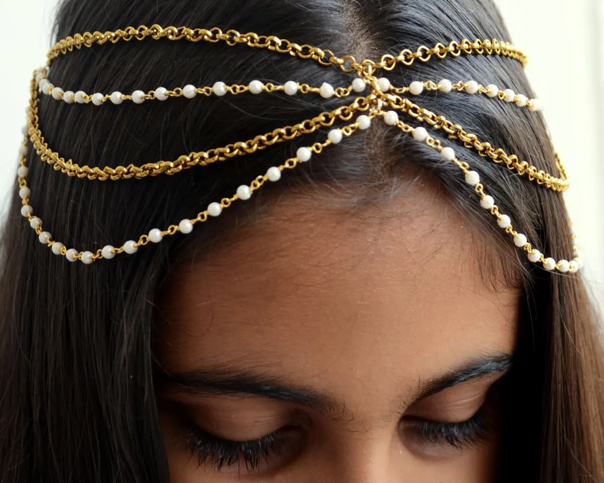 Bridal Indian Matha Patti, Rajathani Maang Tikka Headpiece