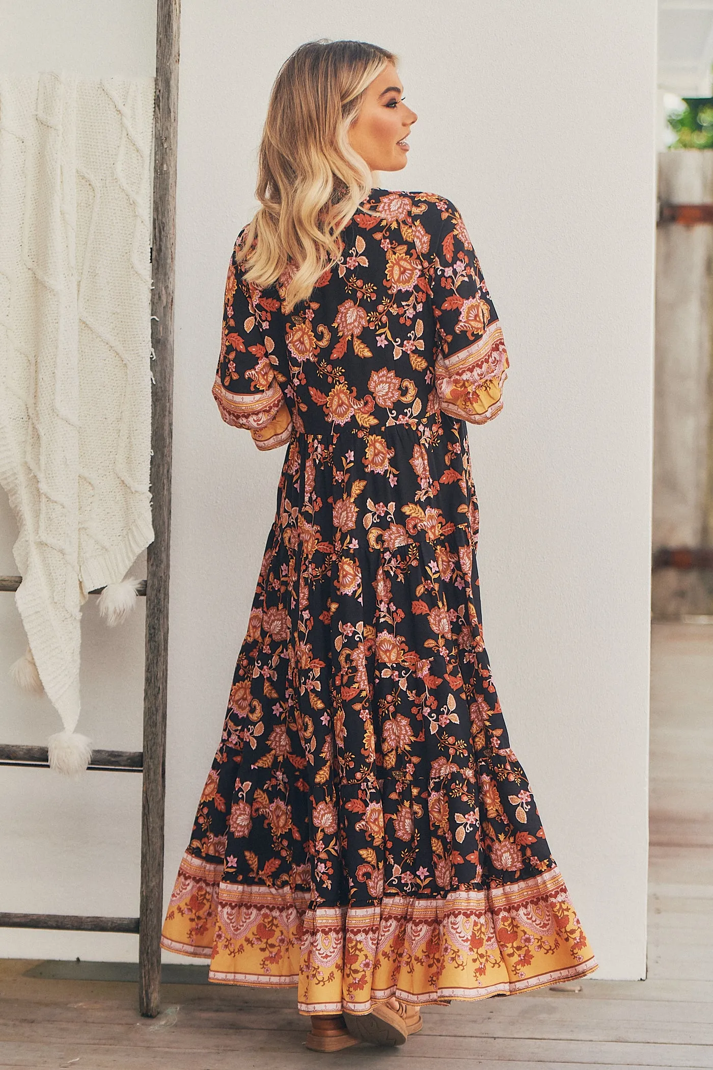 Carmella Maxi Dress - Black/Orange/Pink