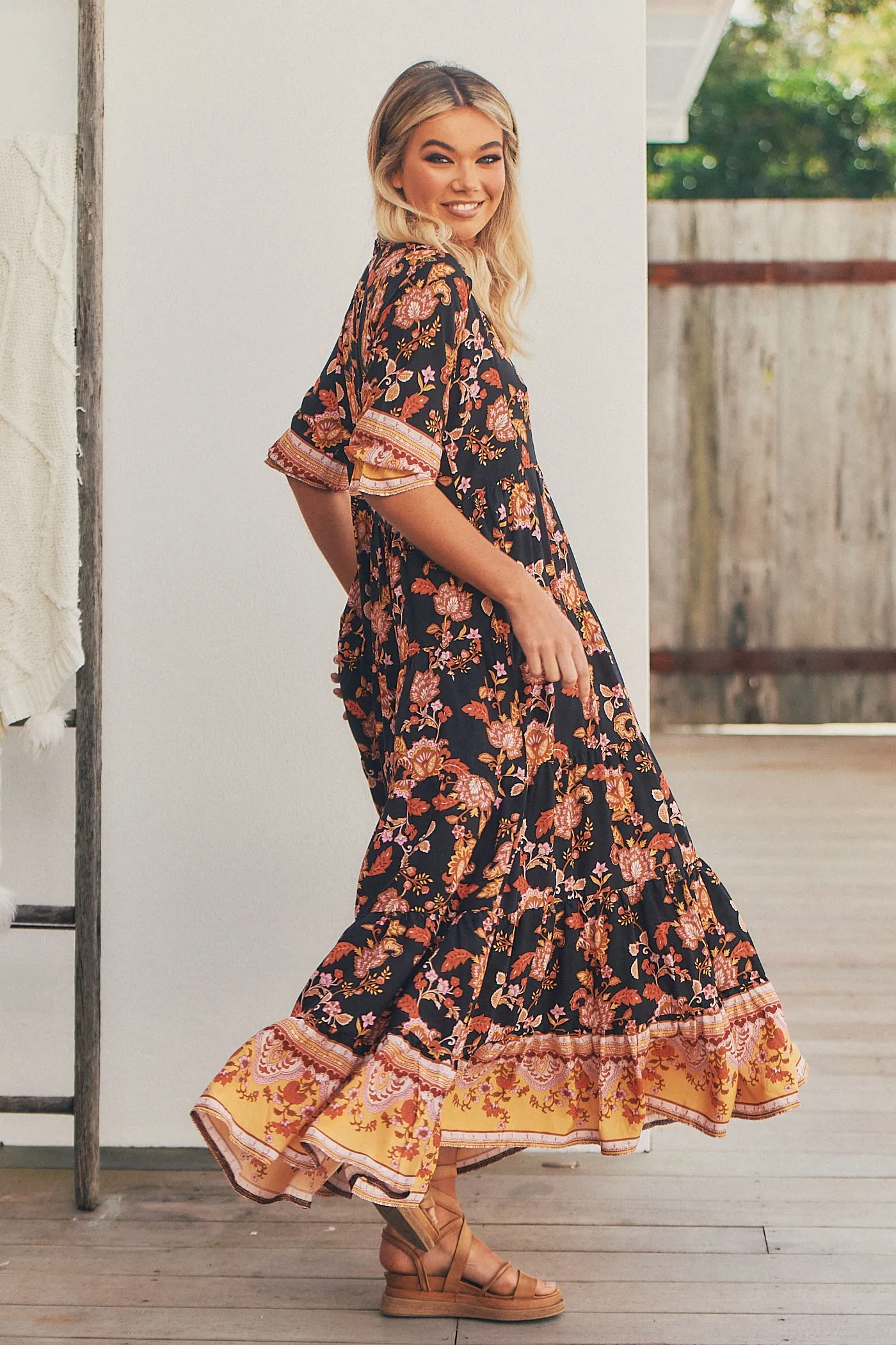 Carmella Maxi Dress - Black/Orange/Pink