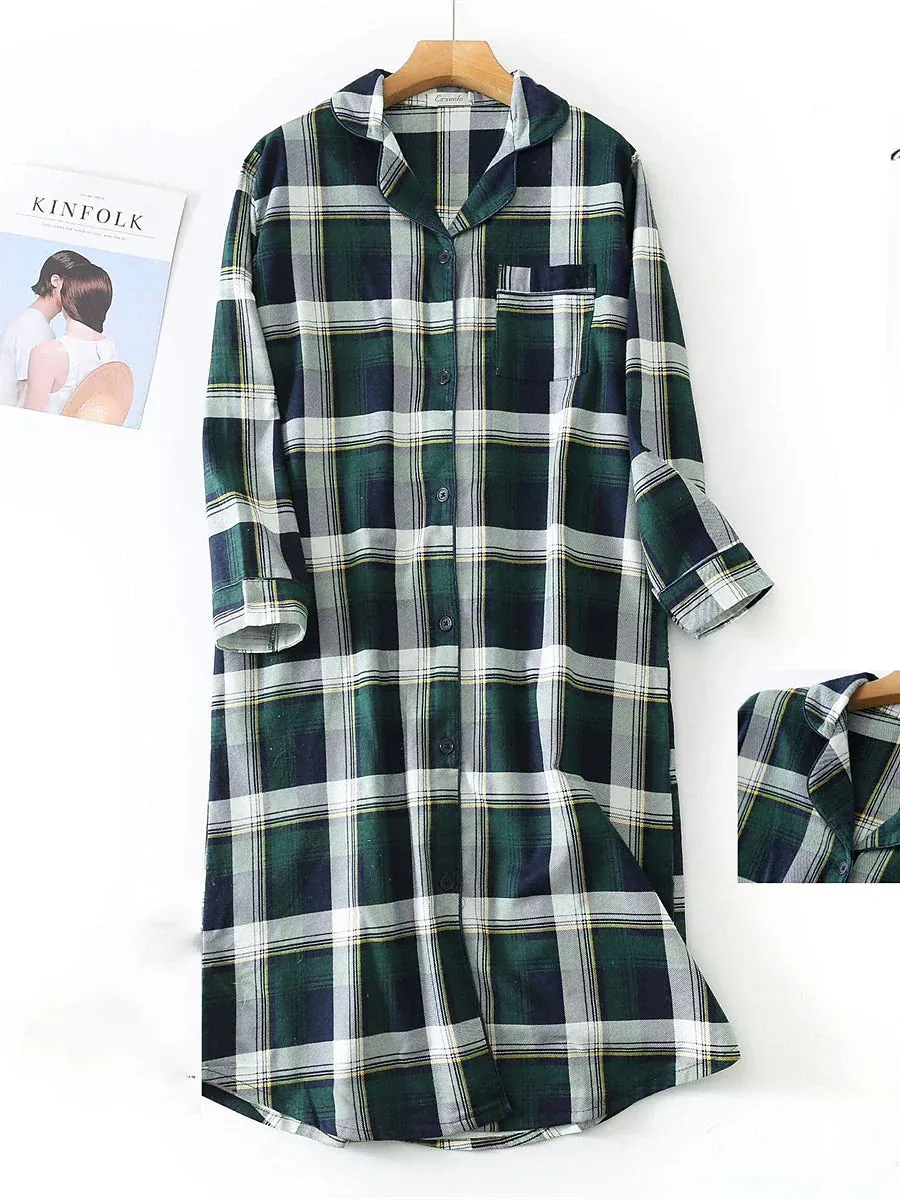 Comfortable Heart Grid/Plaid Nightgown Dress for Women