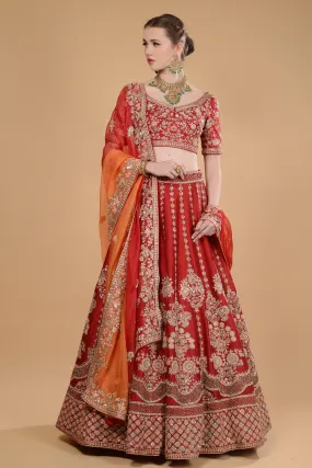 Crimson Red Lehenga with Ombre Duputta Set.