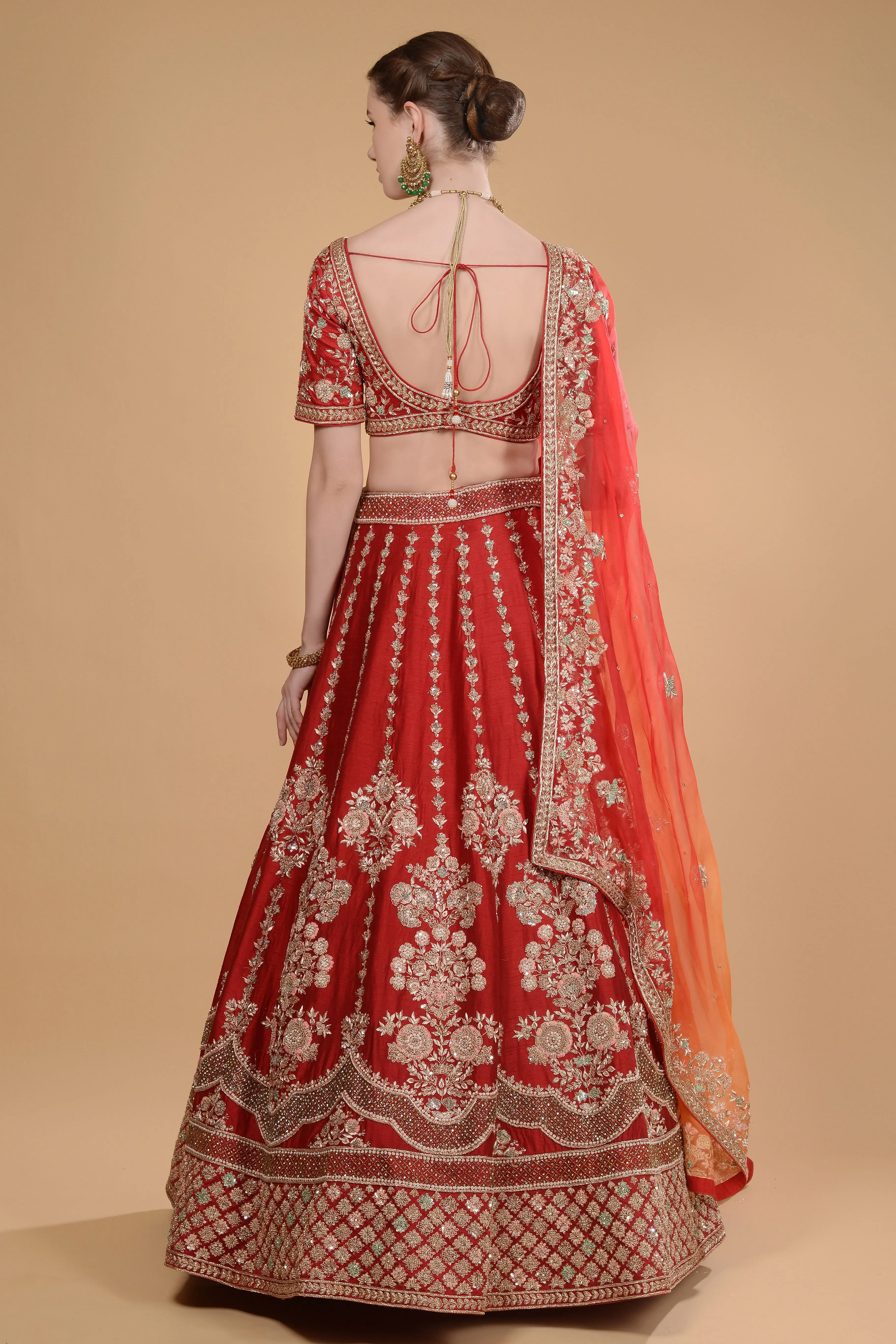 Crimson Red Lehenga with Ombre Duputta Set.