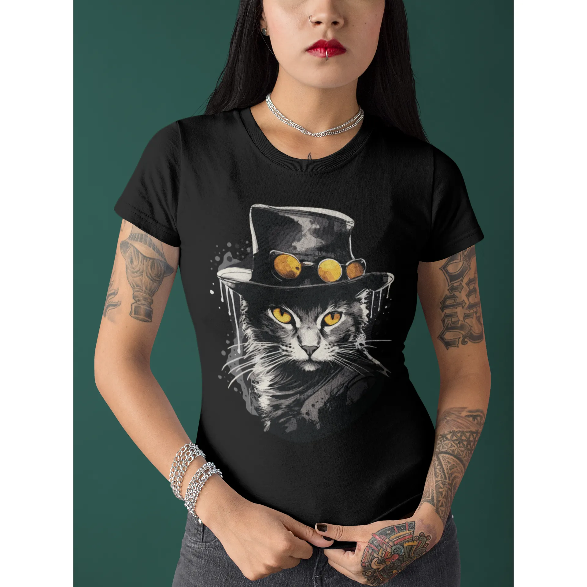 Damen T-Shirt mit Katzenmotiv "Bayou Cat"