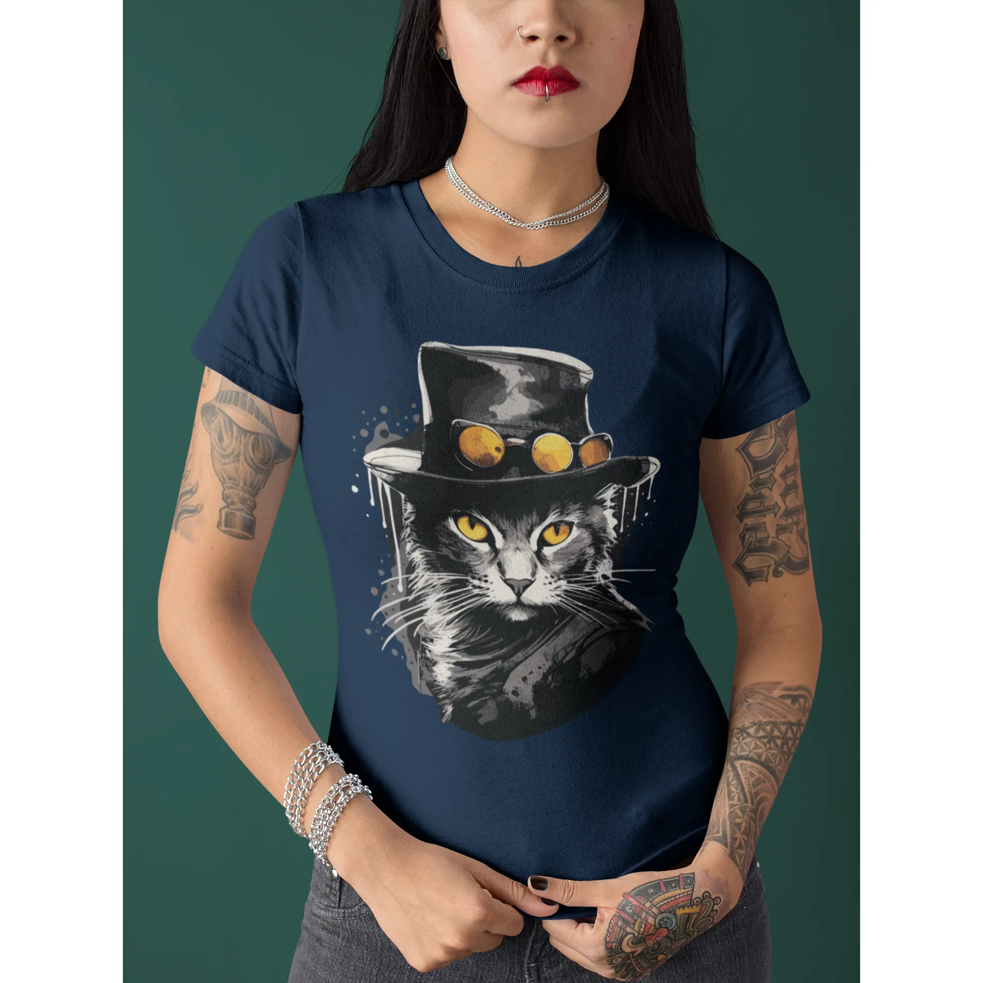 Damen T-Shirt mit Katzenmotiv "Bayou Cat"