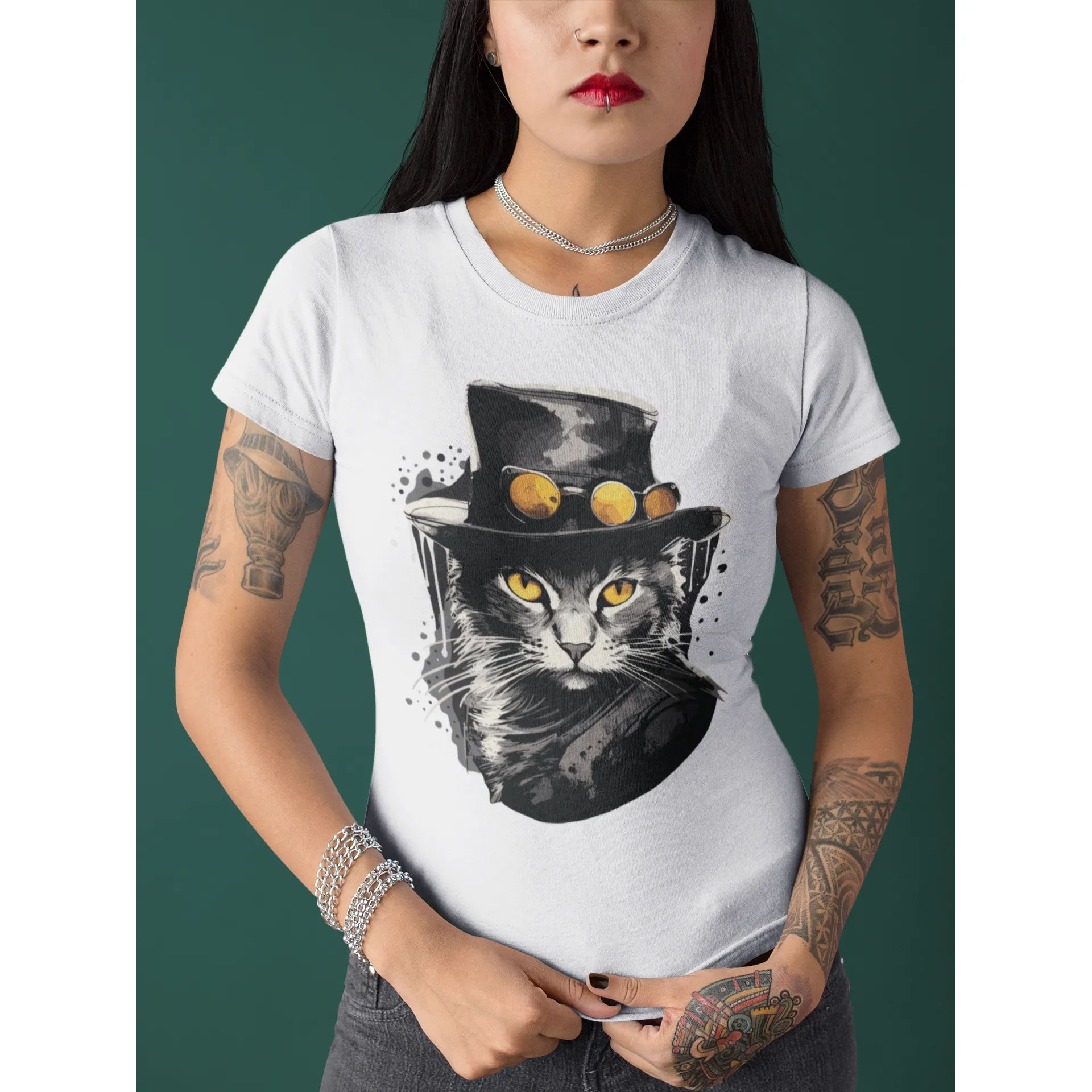 Damen T-Shirt mit Katzenmotiv "Bayou Cat"