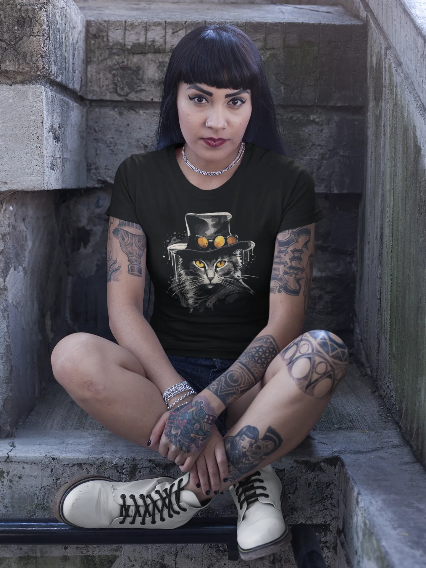 Damen T-Shirt mit Katzenmotiv "Bayou Cat"