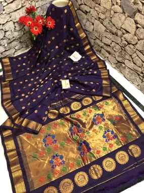 Dark Eggplant Color Pure Maharani Paithani Saree