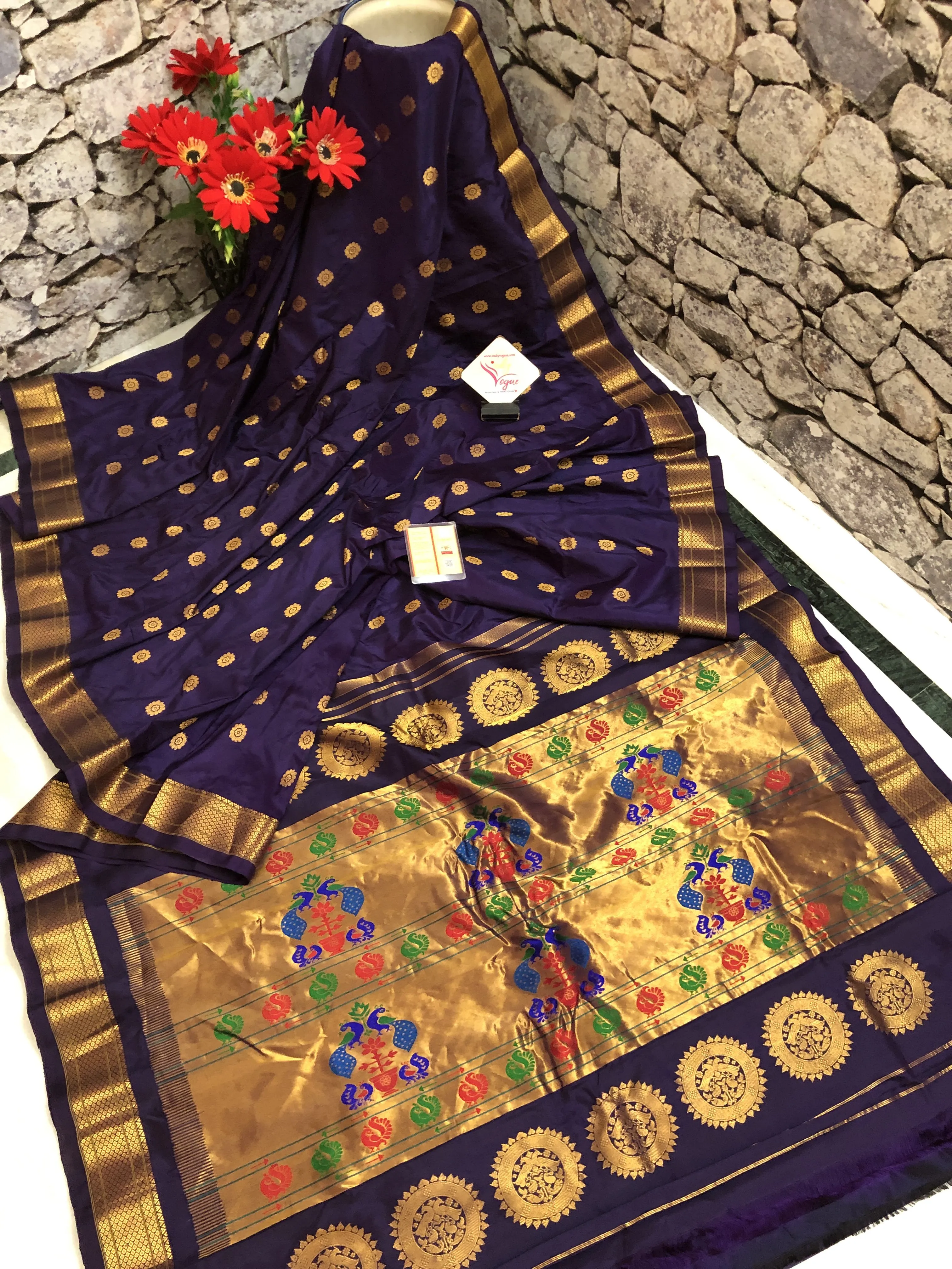 Dark Eggplant Color Pure Maharani Paithani Saree