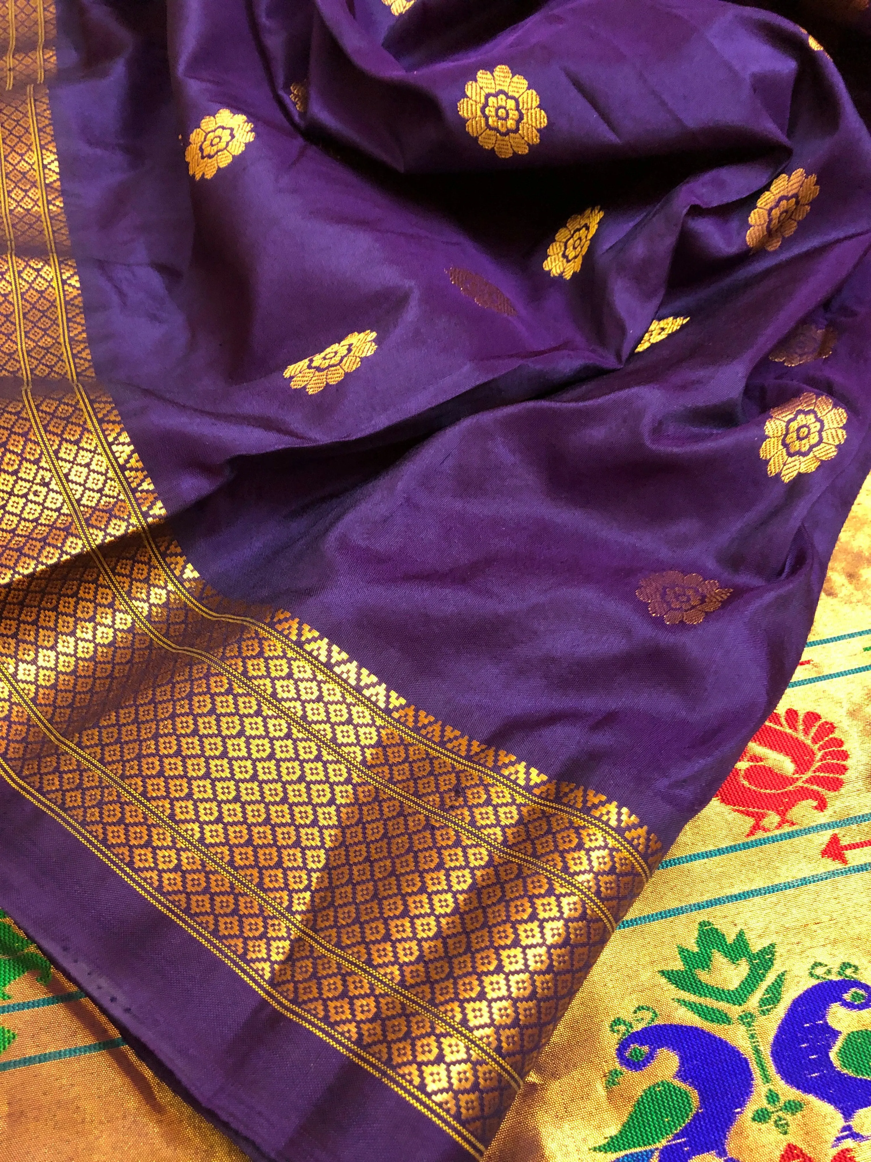 Dark Eggplant Color Pure Maharani Paithani Saree