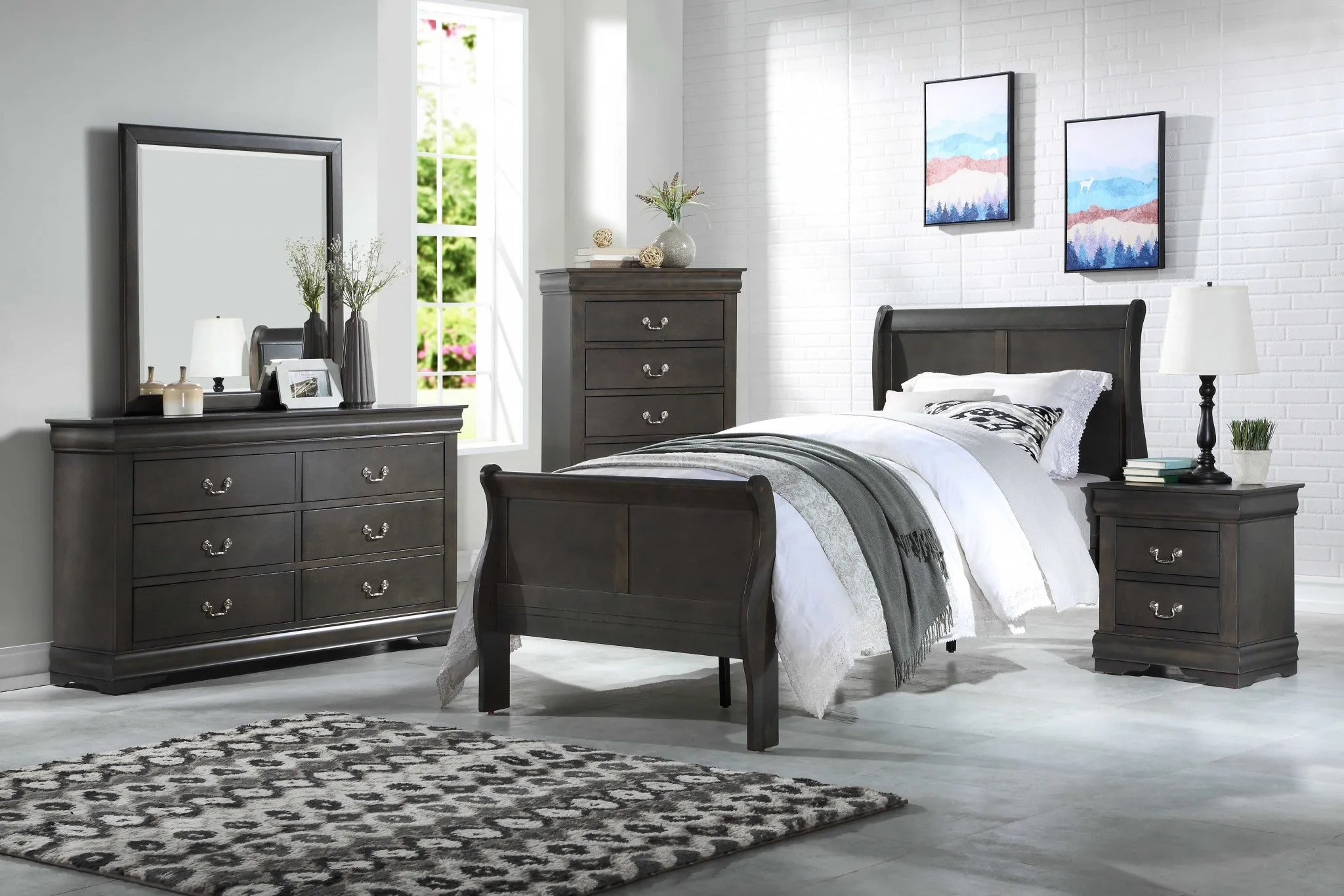 Dark Gray King Sleigh Bed