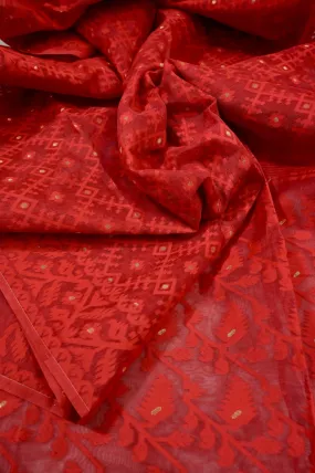 Dark Red Color Jamdani Saree with Allover Work