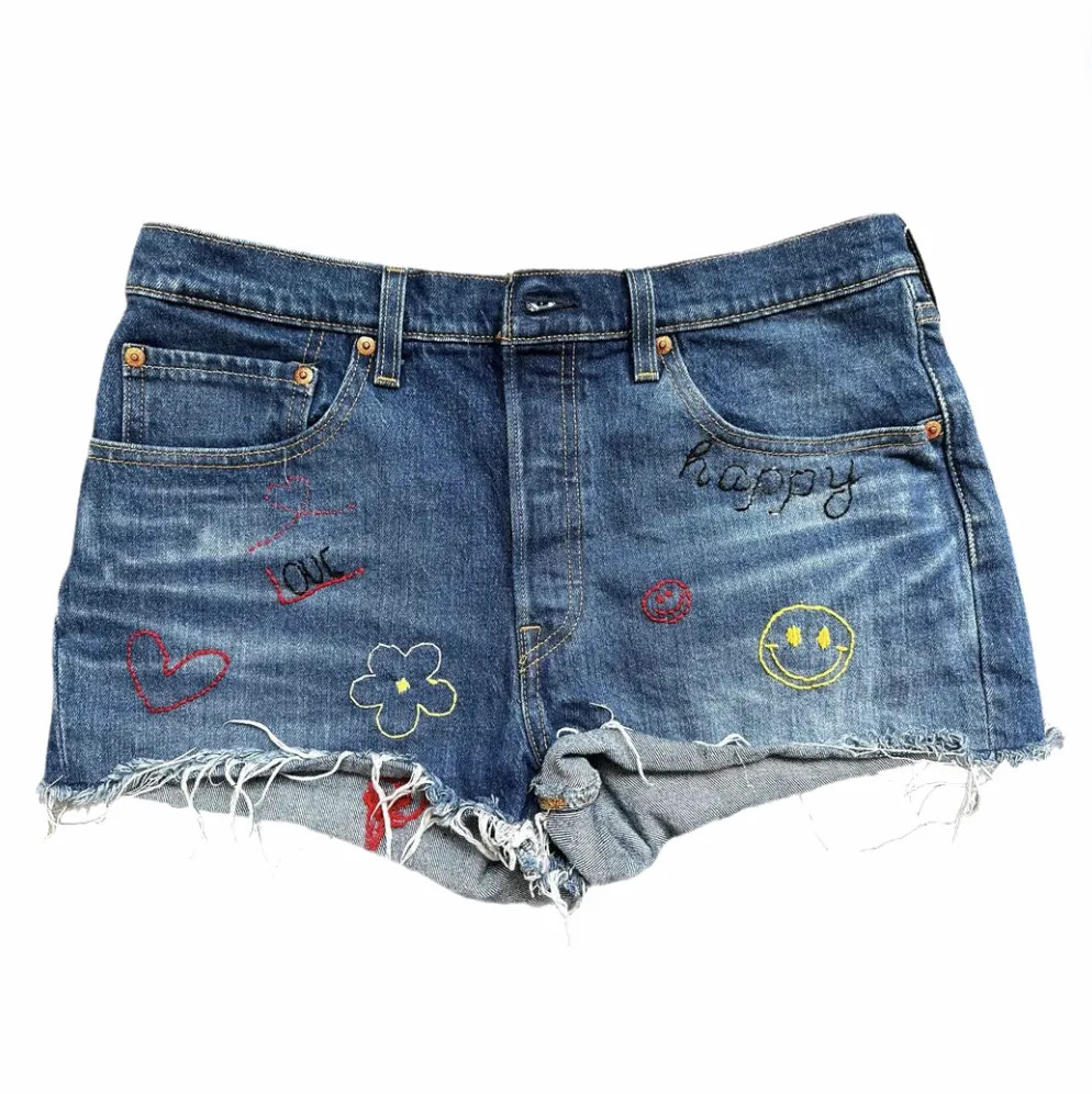 Denim Hand Embroidered Shorts