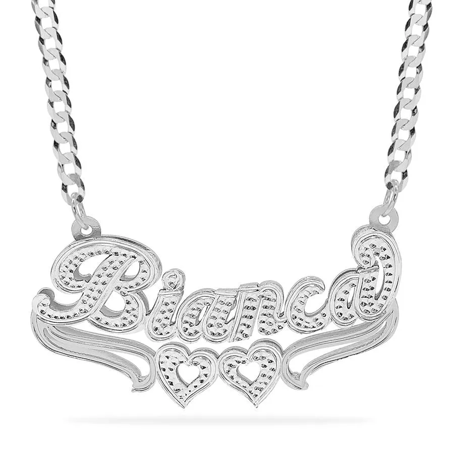 Double Plated Nameplate Necklace Bianca with Cuban chain