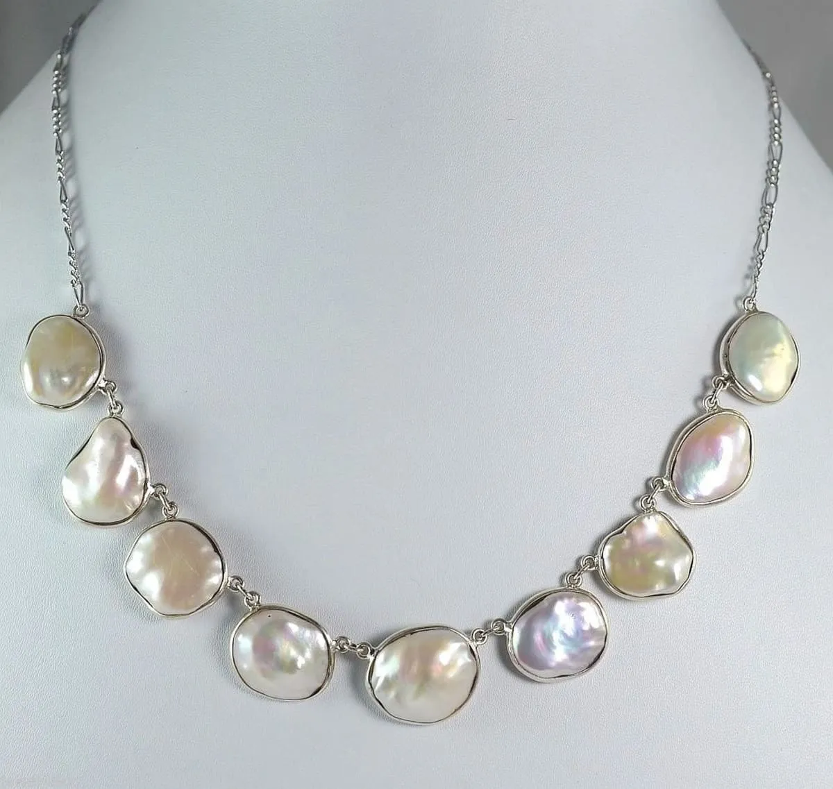 Fresh Water Coin Pearl 925 Solid Sterling Silver Handmade Choker Necklace