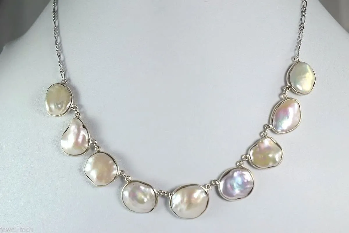 Fresh Water Coin Pearl 925 Solid Sterling Silver Handmade Choker Necklace