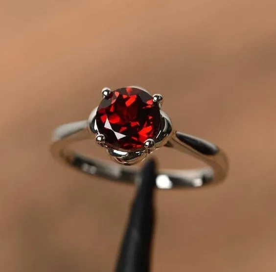 Garnet Minimalist 925 Sterling Silver Handmade Ring