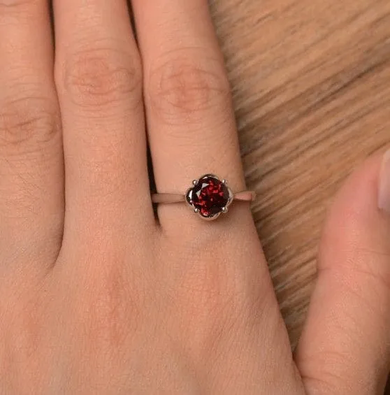 Garnet Minimalist 925 Sterling Silver Handmade Ring