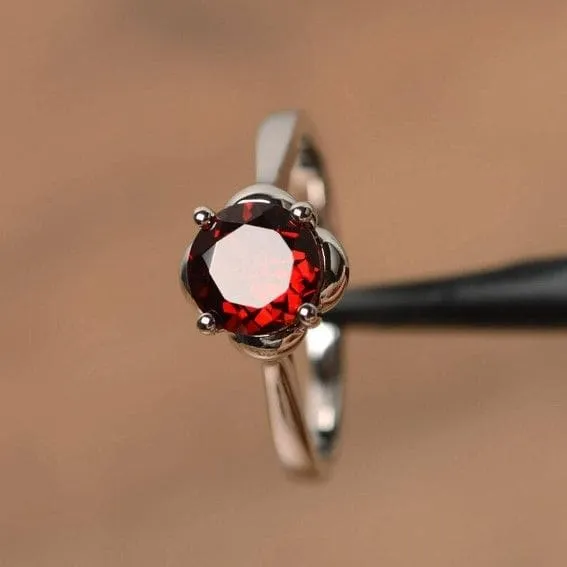 Garnet Minimalist 925 Sterling Silver Handmade Ring