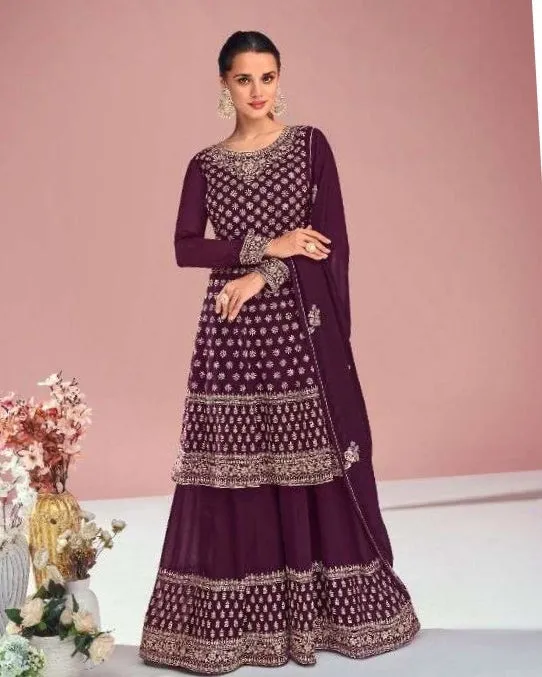 Georgette Embroidered Palazzo Suits