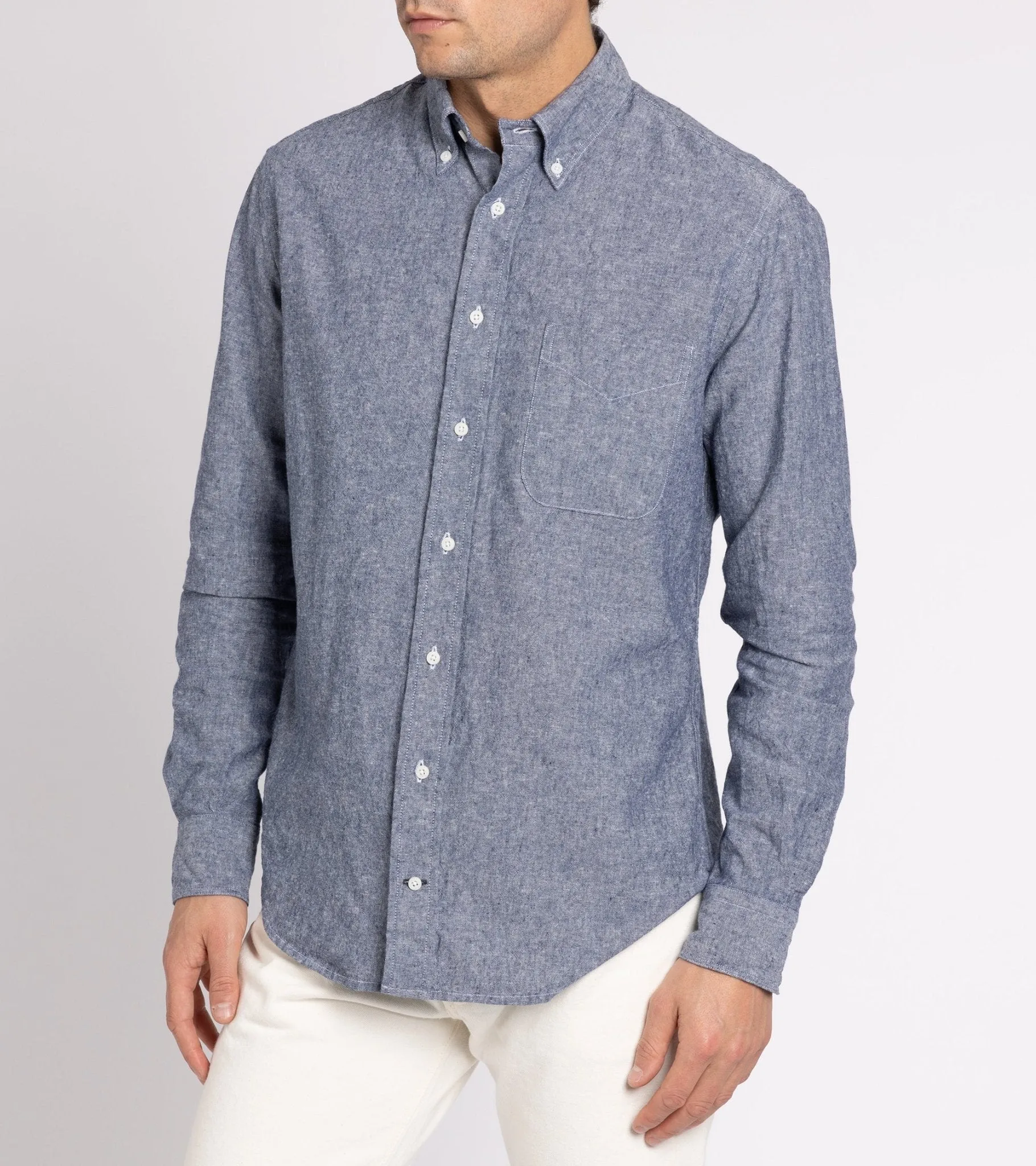 Gitman Vintage Cotton Linen Broadcloth Button Down Shirt: Denim