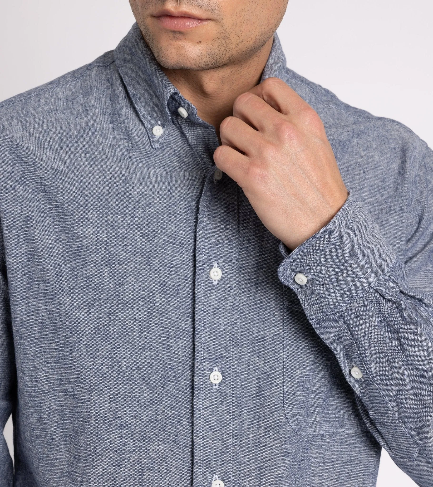 Gitman Vintage Cotton Linen Broadcloth Button Down Shirt: Denim