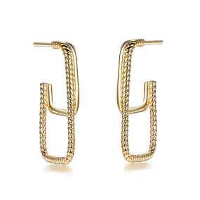 Gold Plated Sterling Silver Double Elongated Hoop Earrings