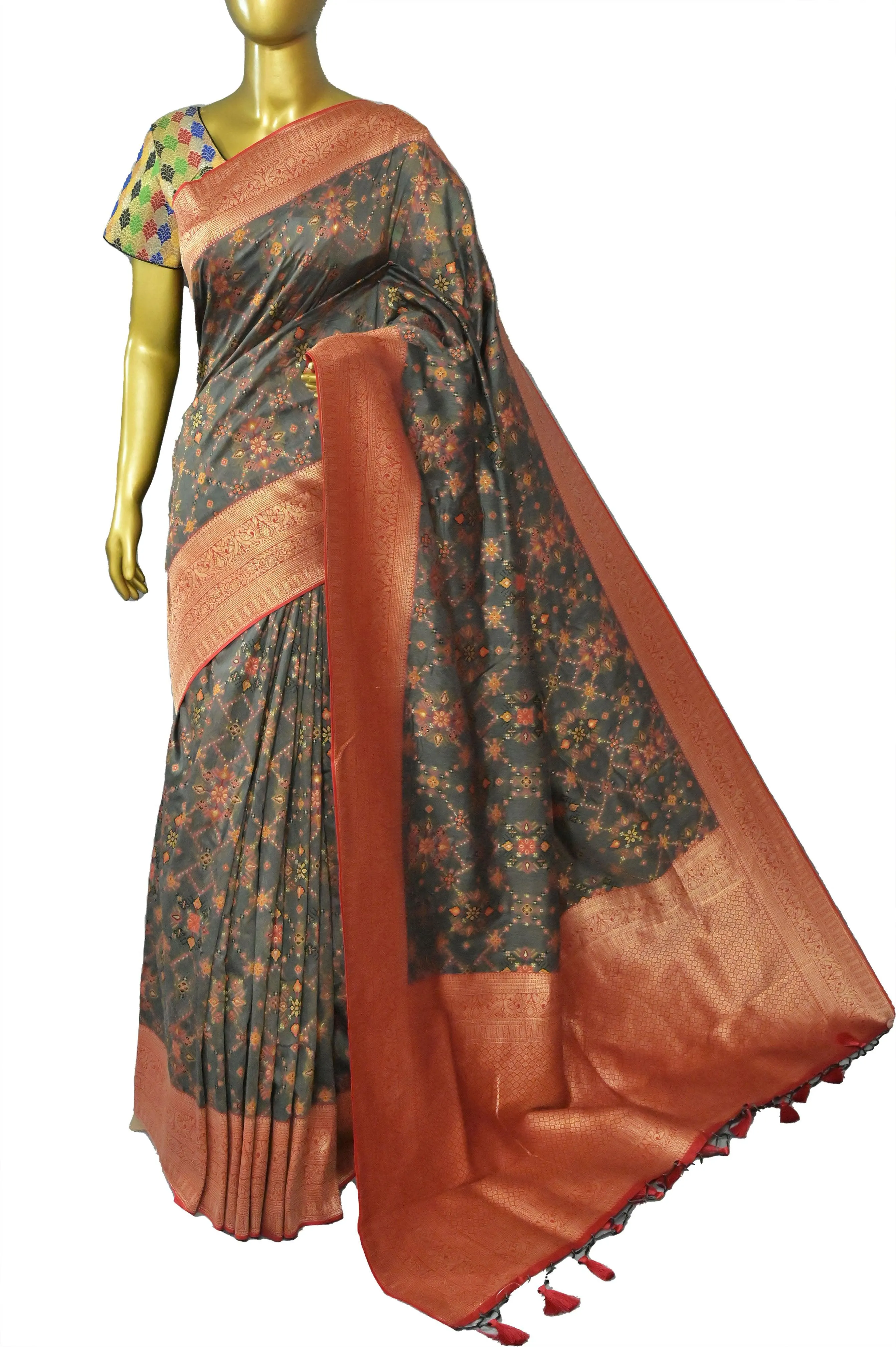 Graphite Color Kani Silk Saree with Banarasi Border