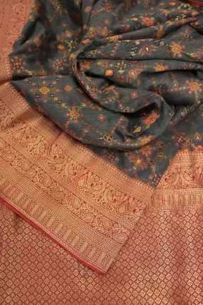 Graphite Color Kani Silk Saree with Banarasi Border