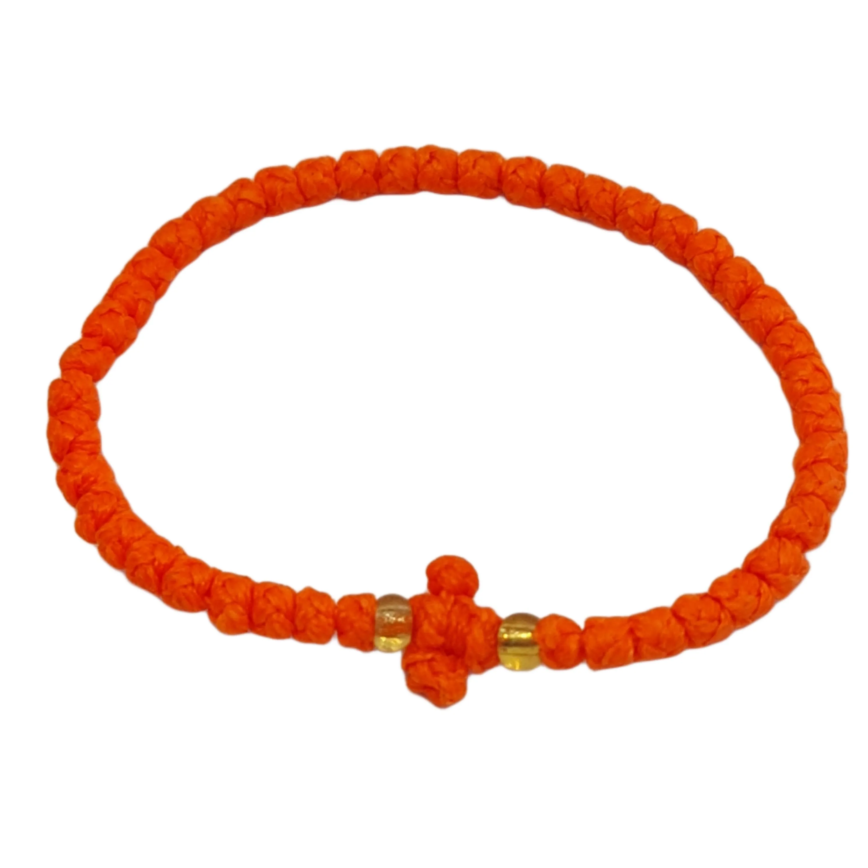 Greek Komboskini Cross Prayer Rope Bracelet ORANGE