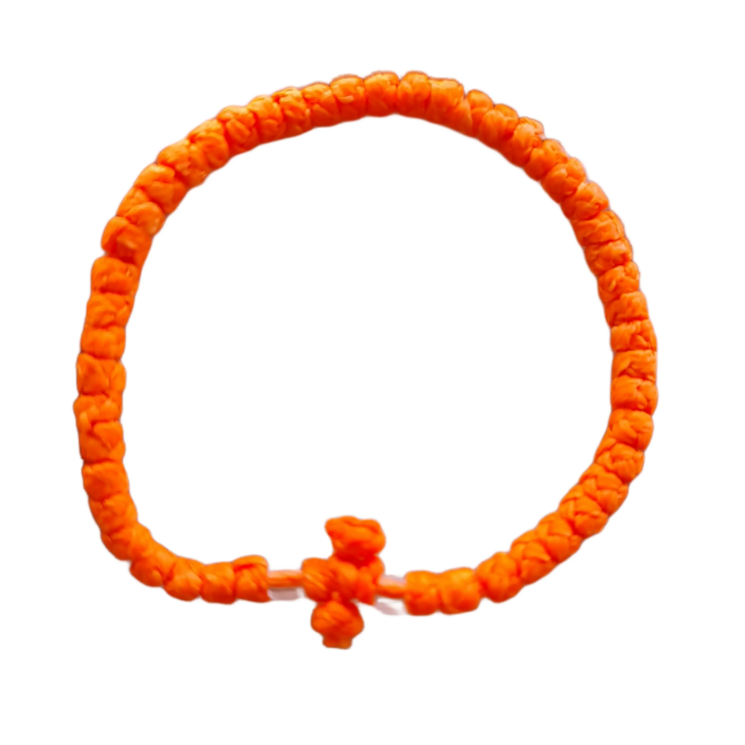 Greek Komboskini Cross Prayer Rope Bracelet ORANGE