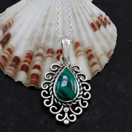 Green Malachite 925 Sterling Silver Handmade Pendant