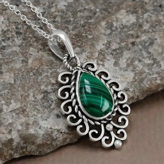 Green Malachite 925 Sterling Silver Handmade Pendant