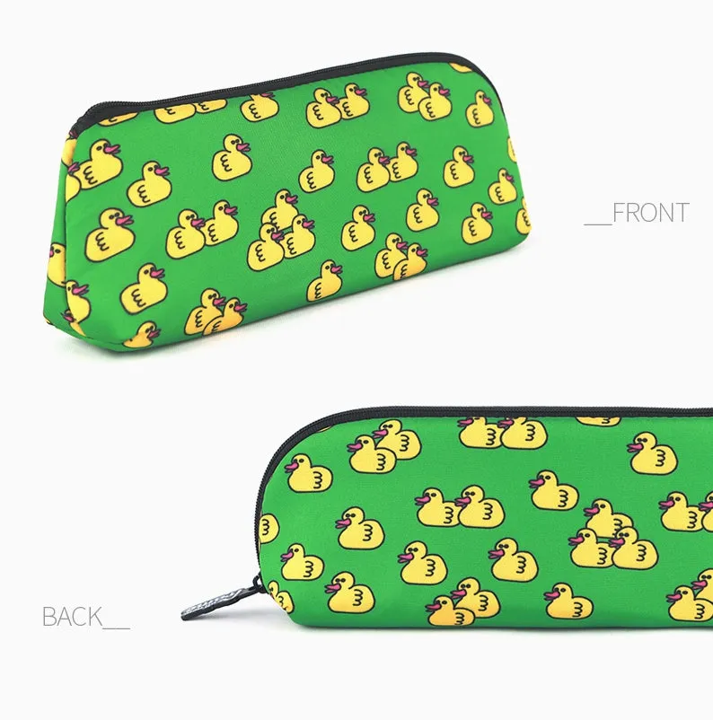 Green Yellow Duck Graphic Pencil Cases Stationery Zipper School 19cm Office Cosmetics Pouches Artists Designer Prints Gifts Bags Purses Students Girls Erasers