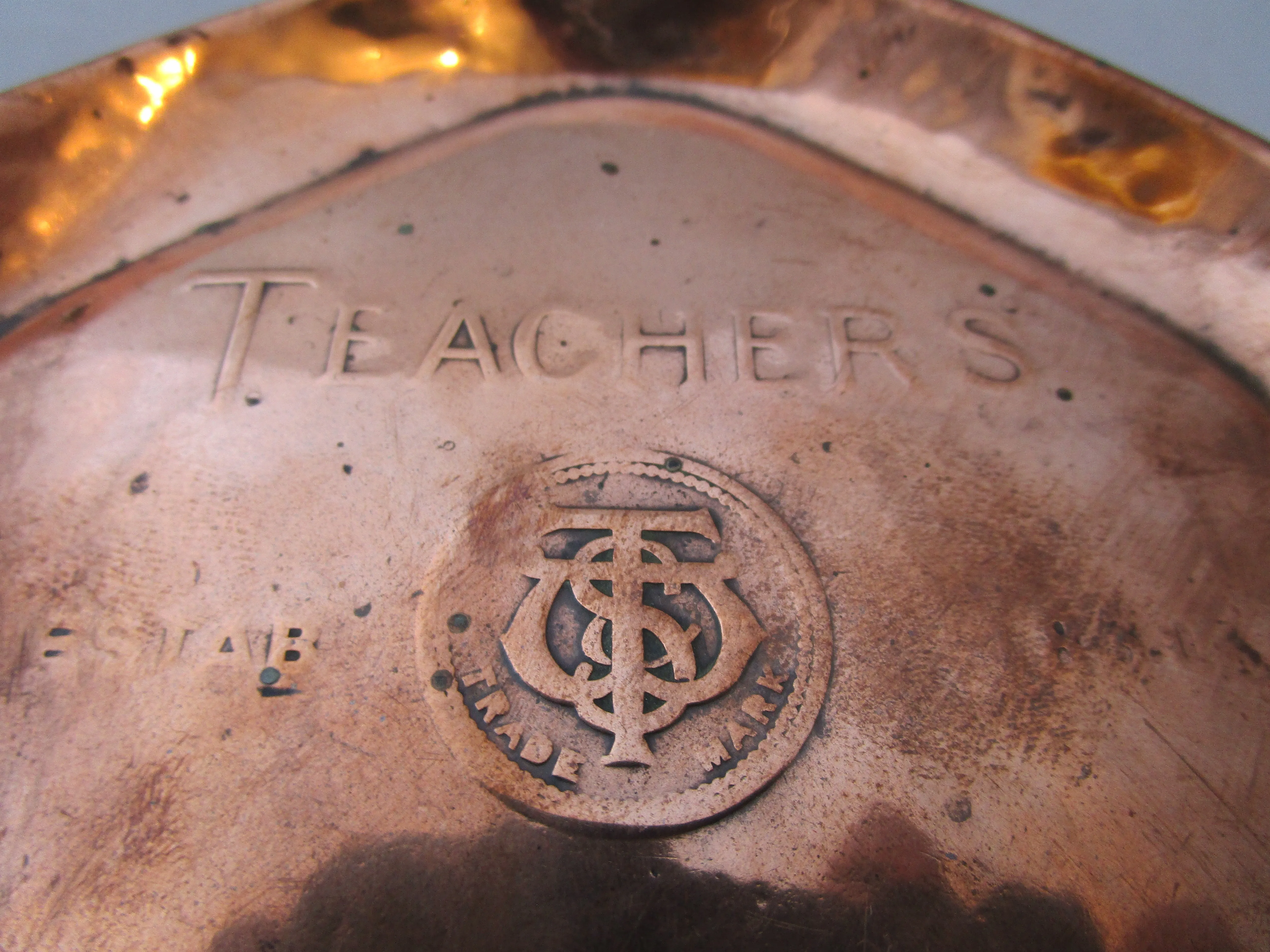 Handbeaten Copper Teachers Whiskey Coaster Vintage c1940