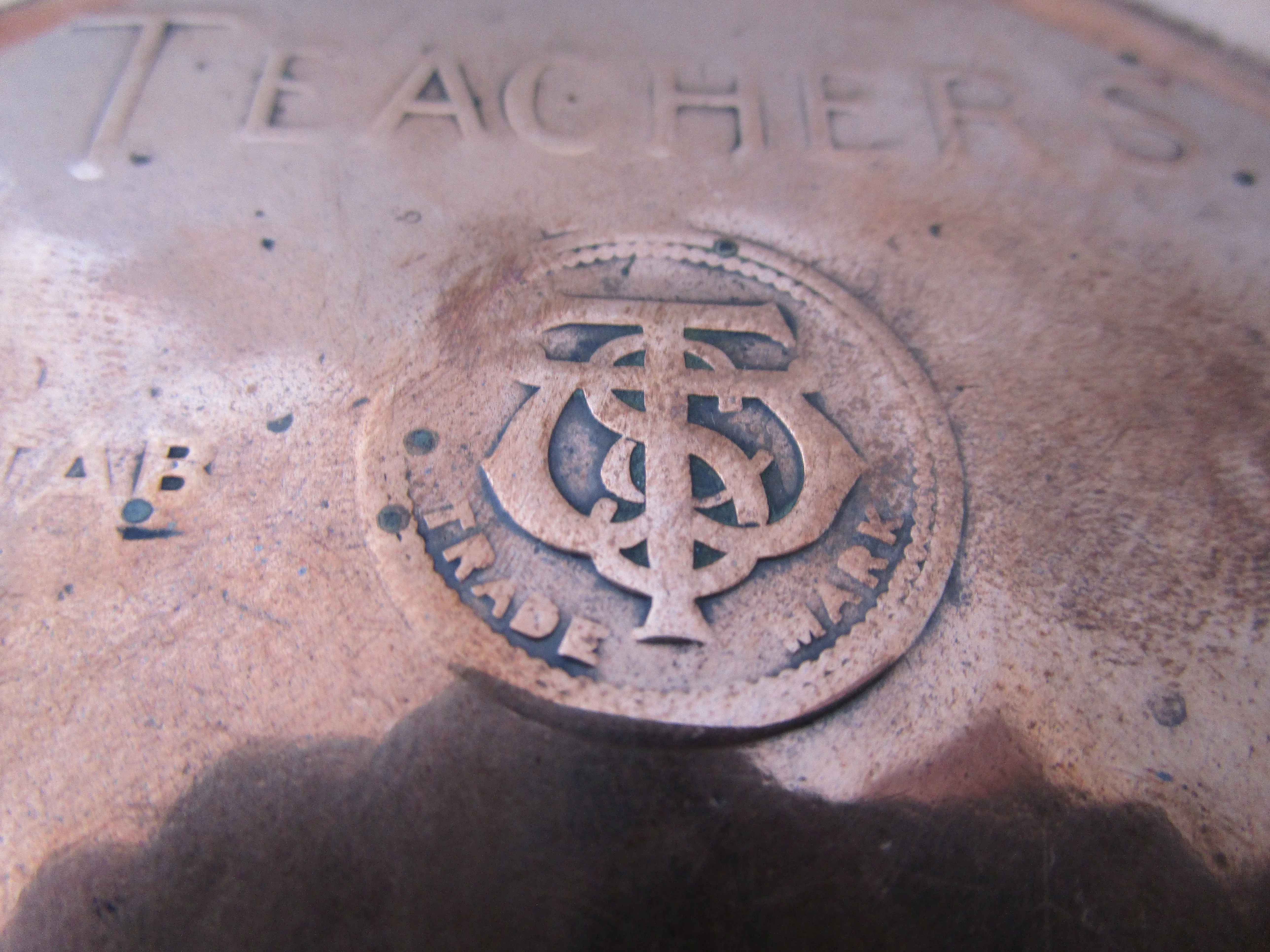 Handbeaten Copper Teachers Whiskey Coaster Vintage c1940