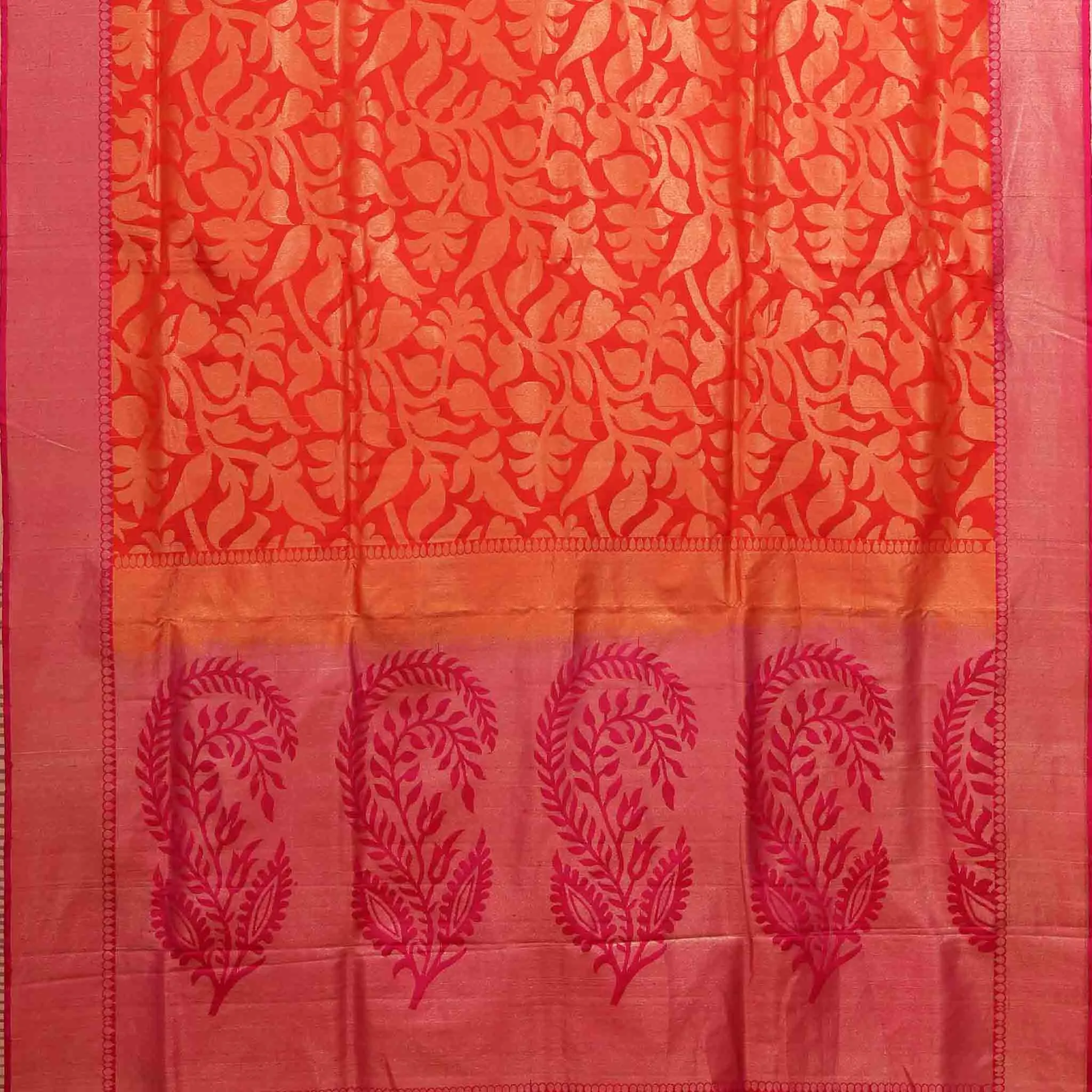 Handwoven Orange with Pink Andhra Silk Saree - 57N006757DSA