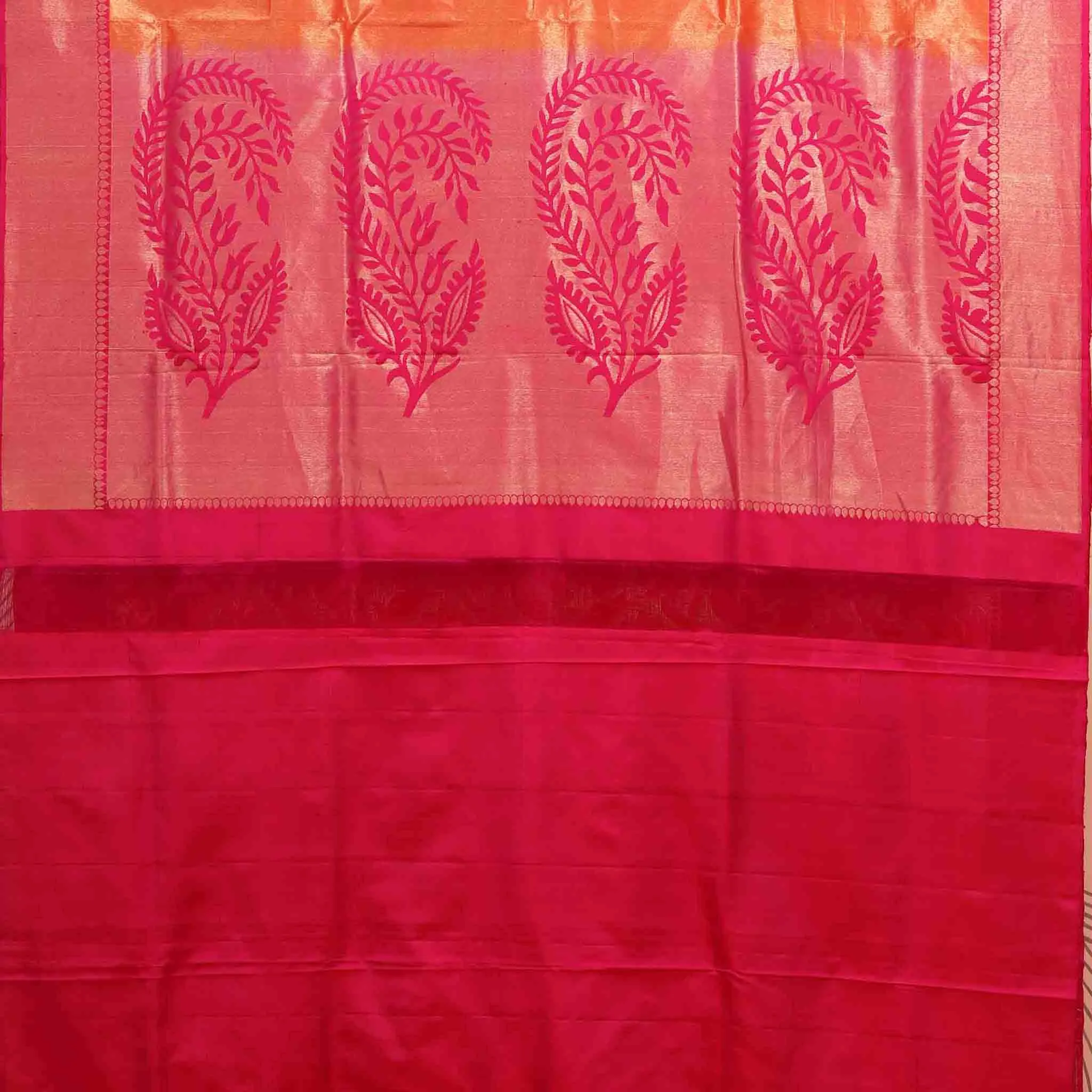 Handwoven Orange with Pink Andhra Silk Saree - 57N006757DSA