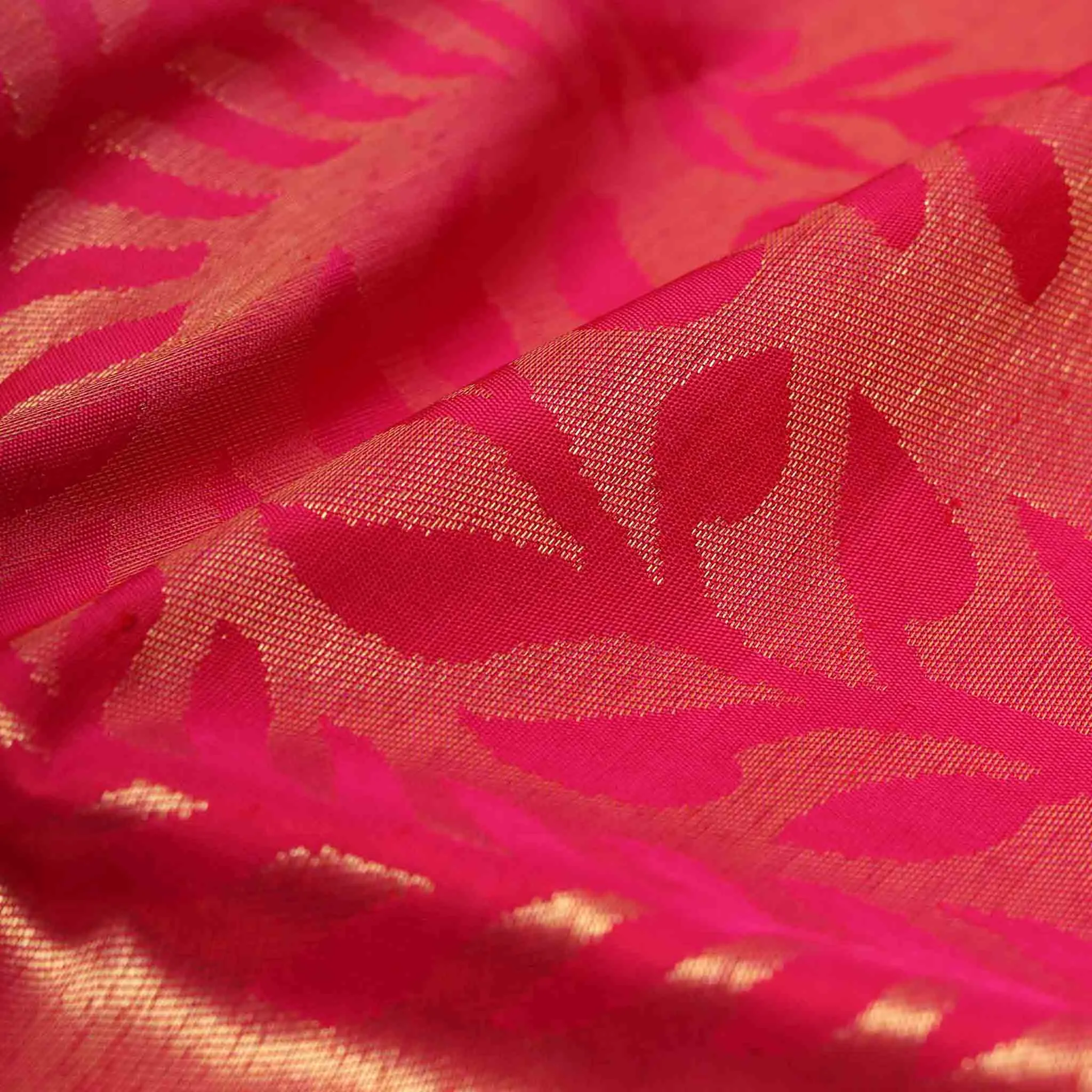 Handwoven Orange with Pink Andhra Silk Saree - 57N006757DSA